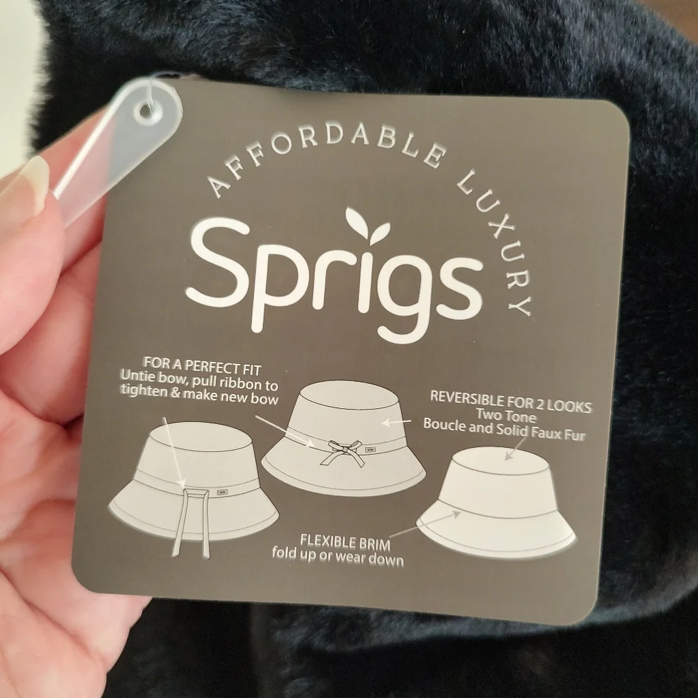 Sprigs Reversible Adjustable Bucket Hat Black And Carmel NWT